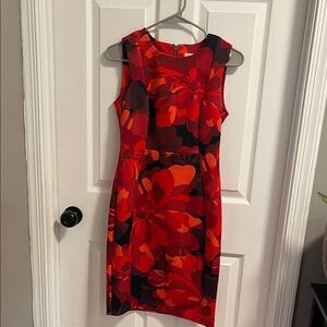 Calvin Klein Red and Black Floral Midi Dress
